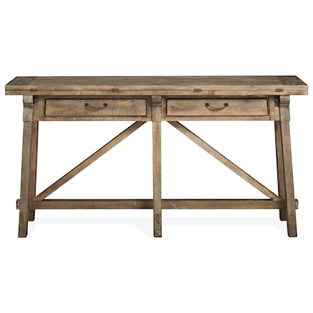 Rustic Flip Top Sofa Table with Weathered Finish